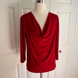 Women's Red Drape Neck Jersey Top